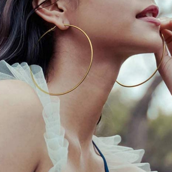 Oversized Floral Bead Hoops Huge Gold Hoop Handmade Earrings XL Minimalist KATTA - Picture 8 of 8